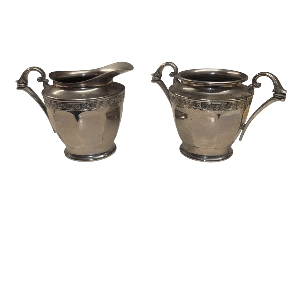 Vintage Wallingford Creamer and Sugar‎ Bowl Set Silver Plated Serving